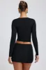 Modal Ruched Long-Sleeve Top in Black sold by Oh Polly