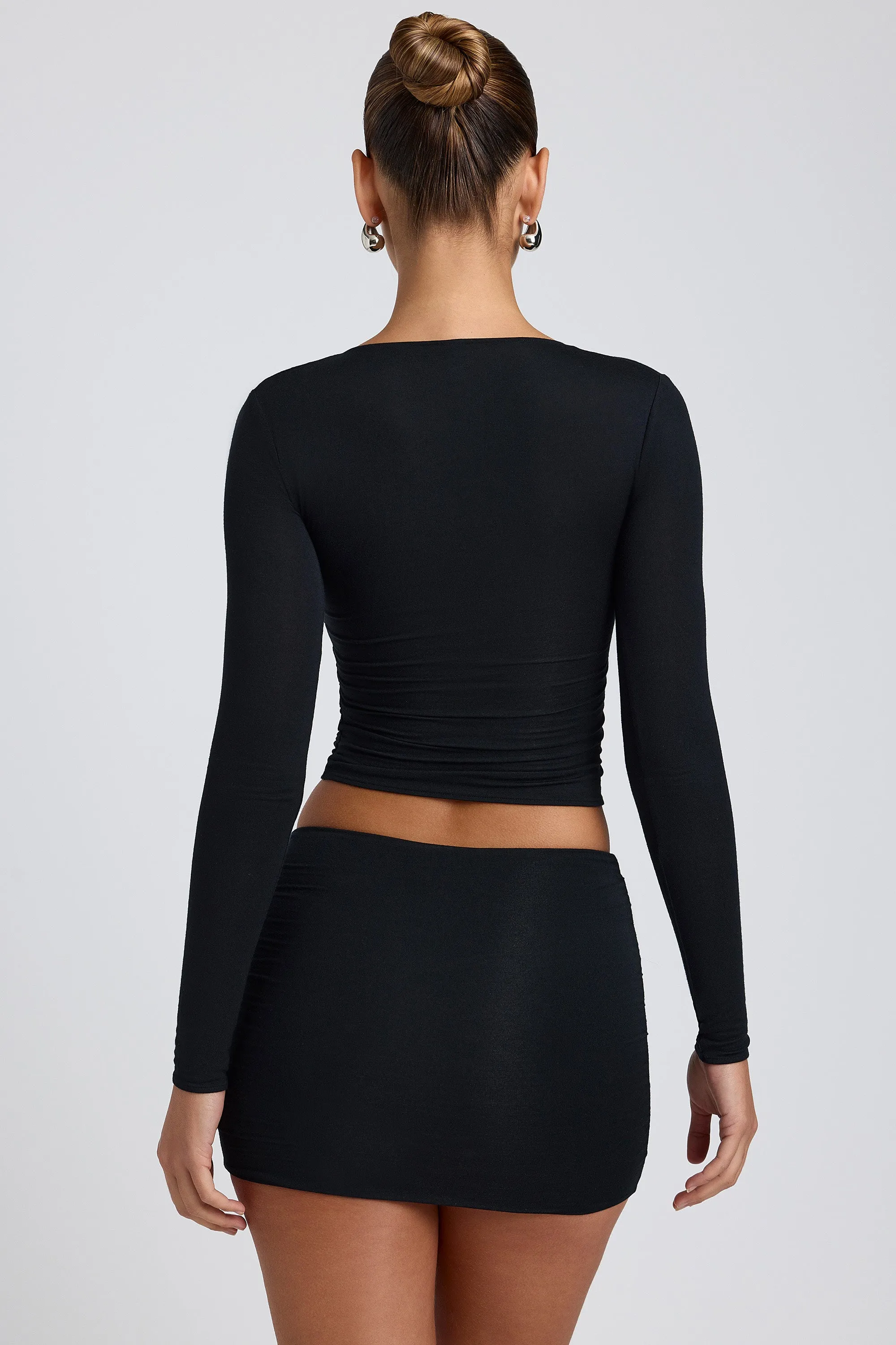 Modal Ruched Long-Sleeve Top in Black sold by Oh Polly product image thumbnail 2