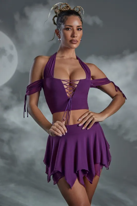 Lace Up Halter Neck Crop Top in Purple sold by Oh Polly