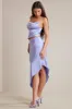 Bias Cut Satin Asymmetric Maxi Skirt in Periwinkle sold by Oh Polly