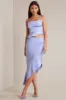 Bias Cut Satin Asymmetric Maxi Skirt in Periwinkle sold by Oh Polly