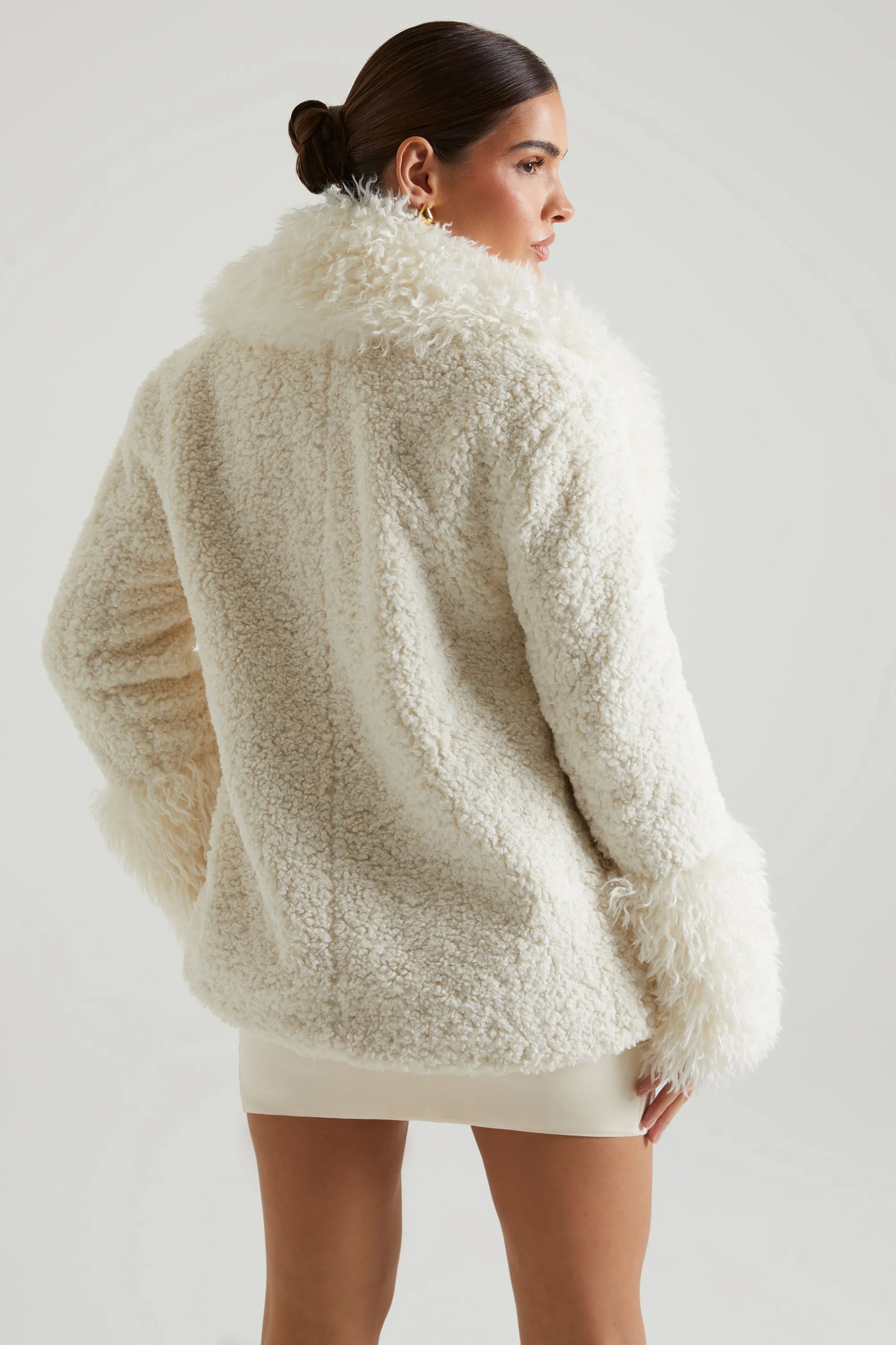 Shearling Coat with Large Front Pockets in Cream sold by Oh Polly product image thumbnail 2