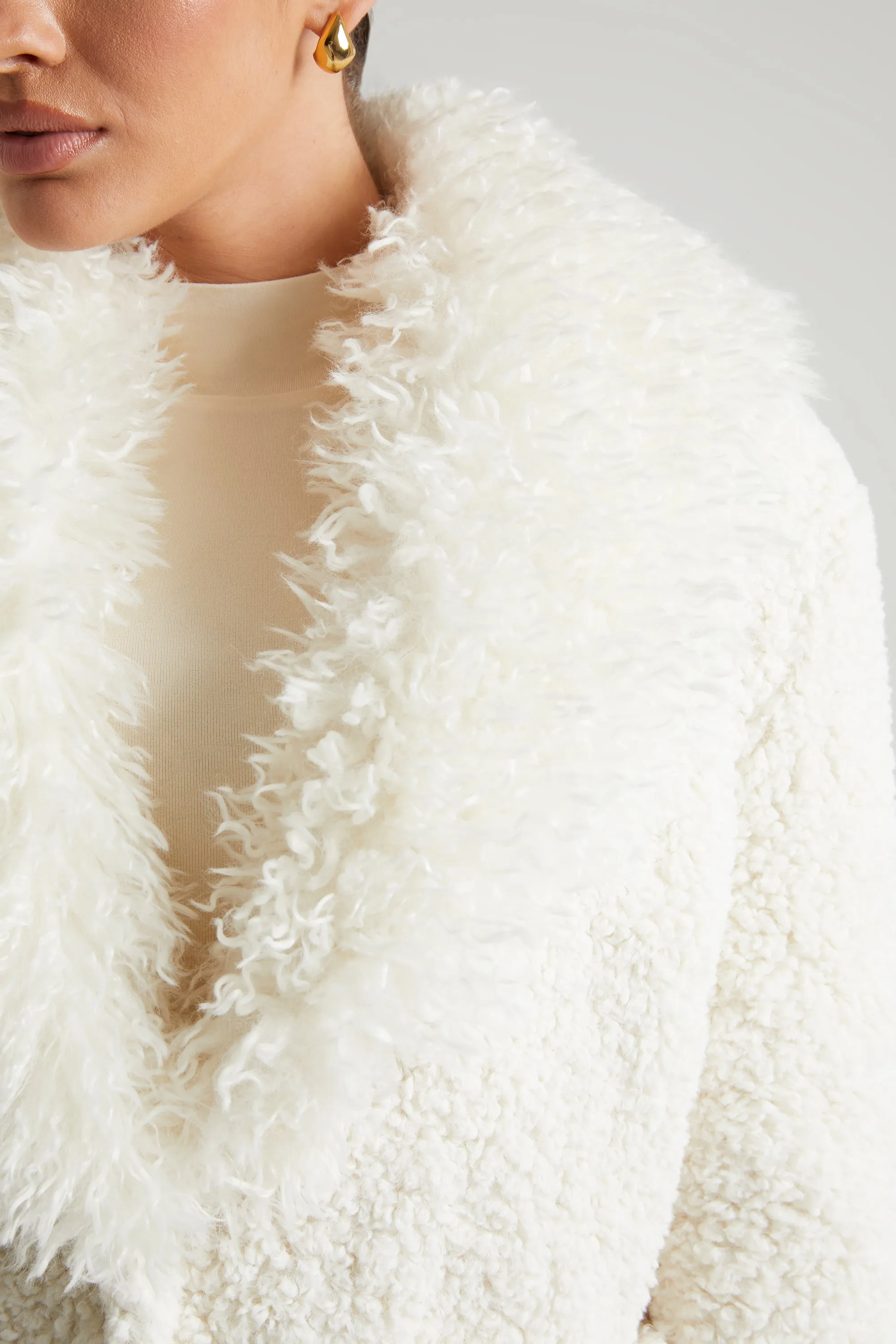 Shearling Coat with Large Front Pockets in Cream sold by Oh Polly product image thumbnail 4