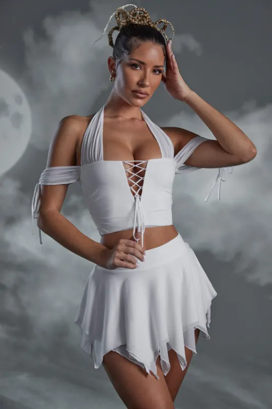 Lace Up Halter Neck Crop Top in White sold by Oh Polly