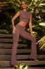 Petite Mid-Rise Straight Leg Trousers in Brown sold by Oh Polly