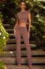 Petite Mid-Rise Straight Leg Trousers in Brown sold by Oh Polly