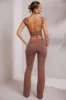 Petite Mid-Rise Straight Leg Trousers in Brown sold by Oh Polly