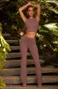Petite Mid-Rise Straight Leg Trousers in Brown sold by Oh Polly