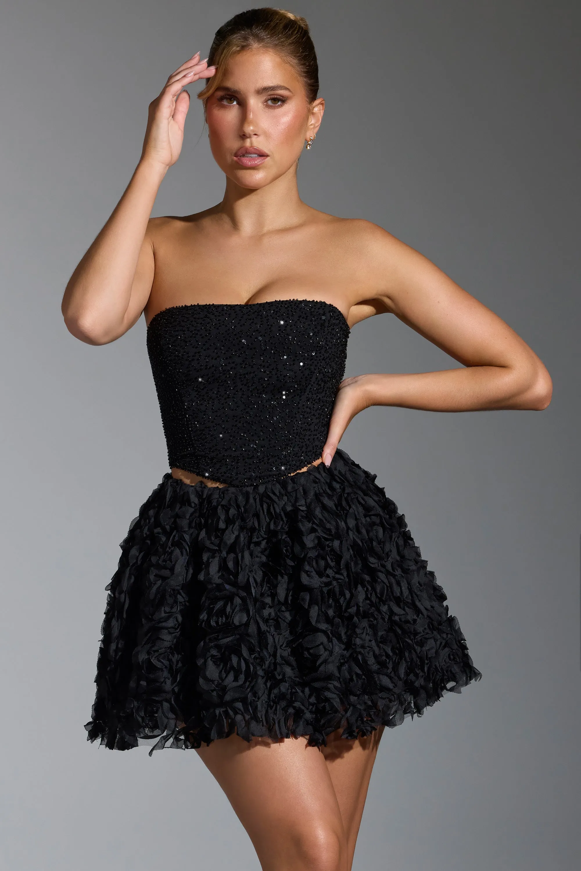 Floral-Appliqué Mini Skirt in Black sold by Oh Polly product image thumbnail 5