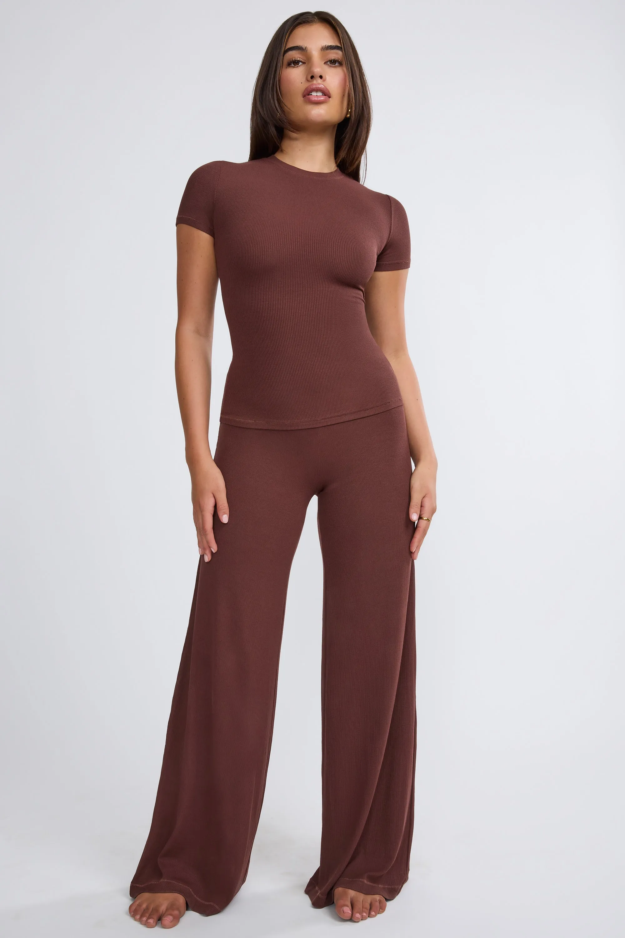 Ribbed Modal High Neck Top in Chocolate sold by Oh Polly product image thumbnail 5