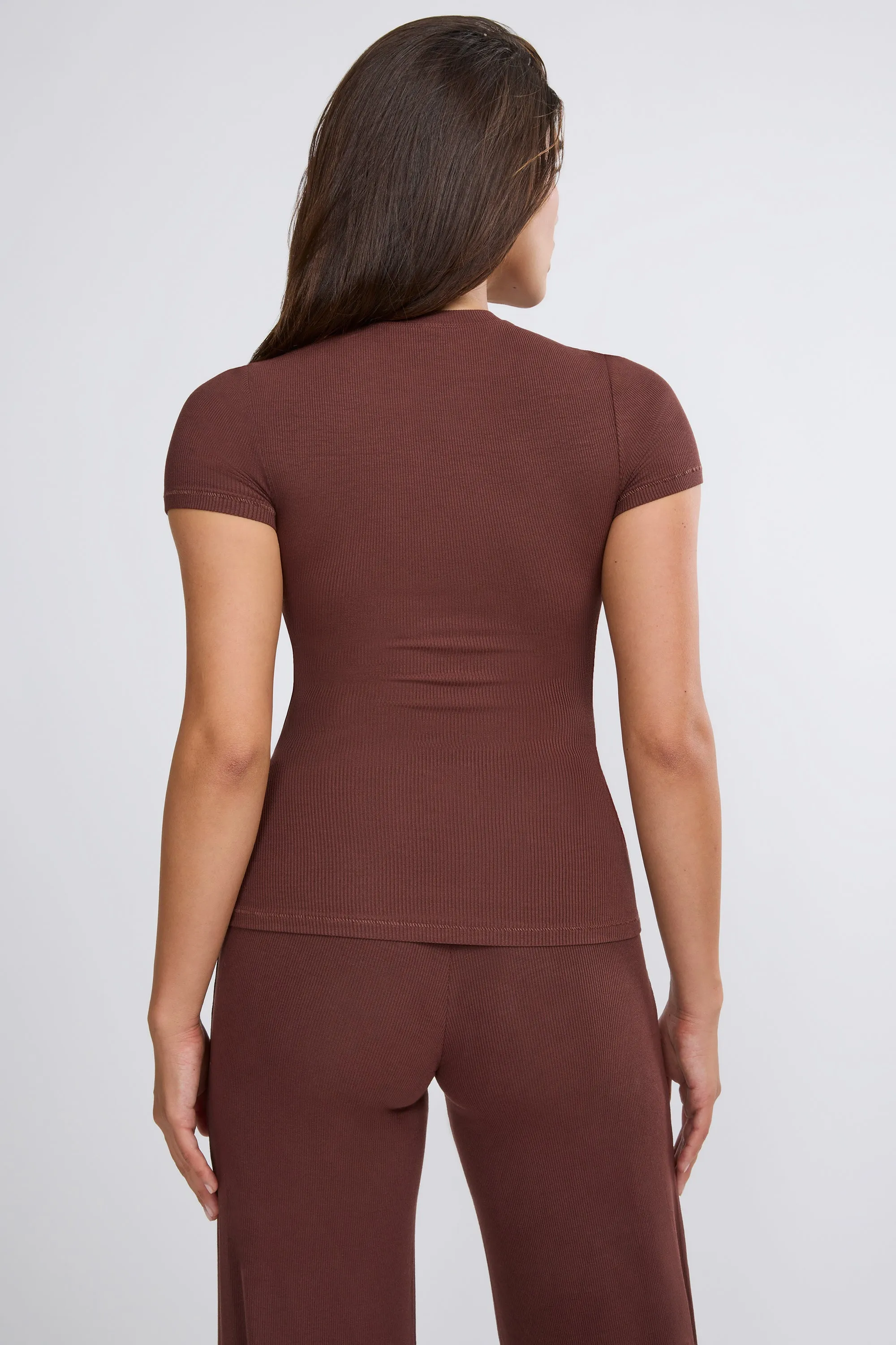 Ribbed Modal High Neck Top in Chocolate sold by Oh Polly product image thumbnail 2