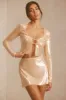Sheer Sequin Side Split Mid Rise Mini Skirt in Tan sold by Oh Polly