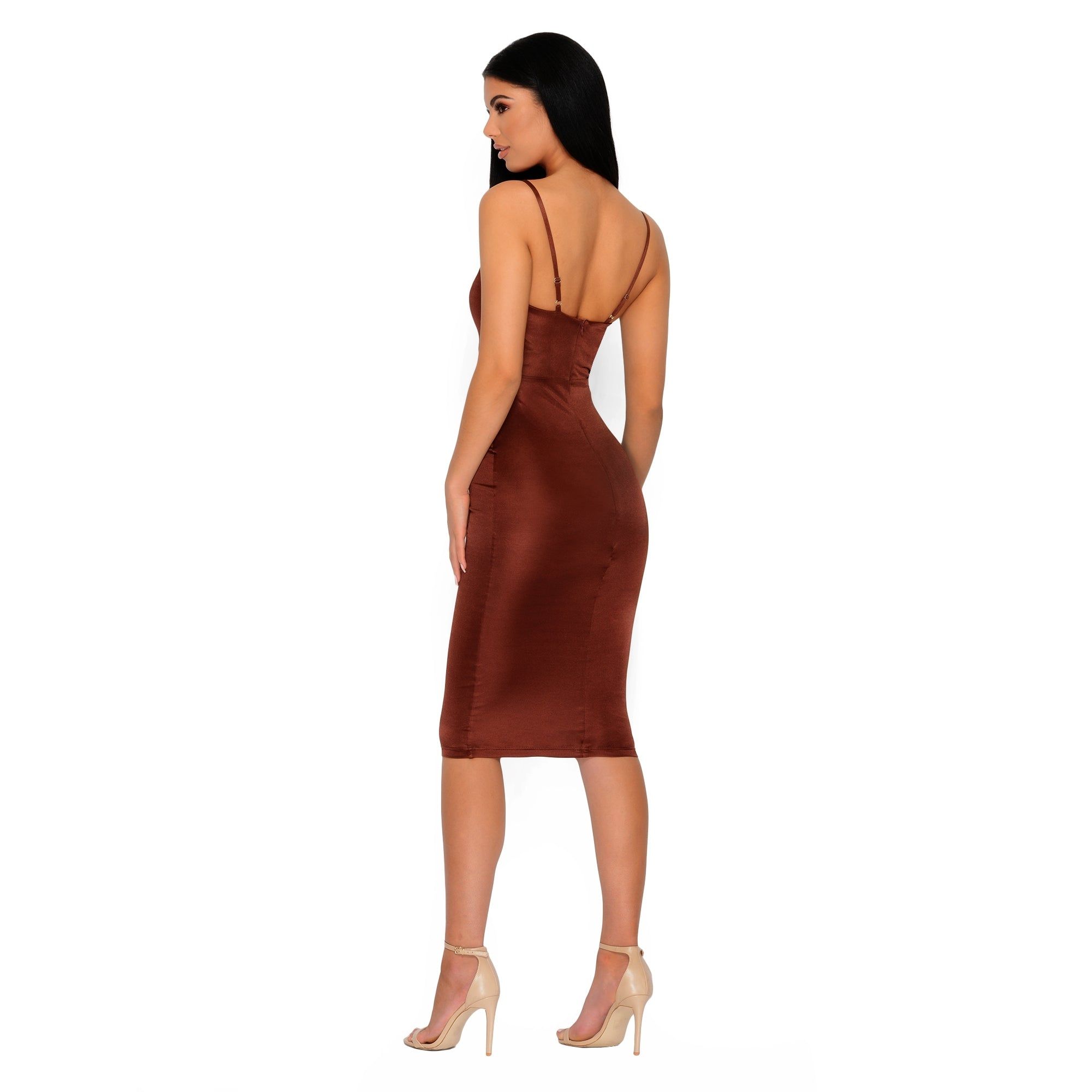 Deep & Bounds Structured Satin Midi Dress in Chocolate Brown sold by Oh Polly product image thumbnail 8