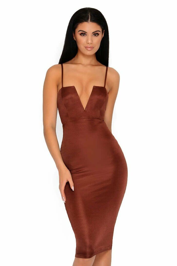Deep & Bounds Structured Satin Midi Dress in Chocolate Brown sold by Oh Polly product image thumbnail 2