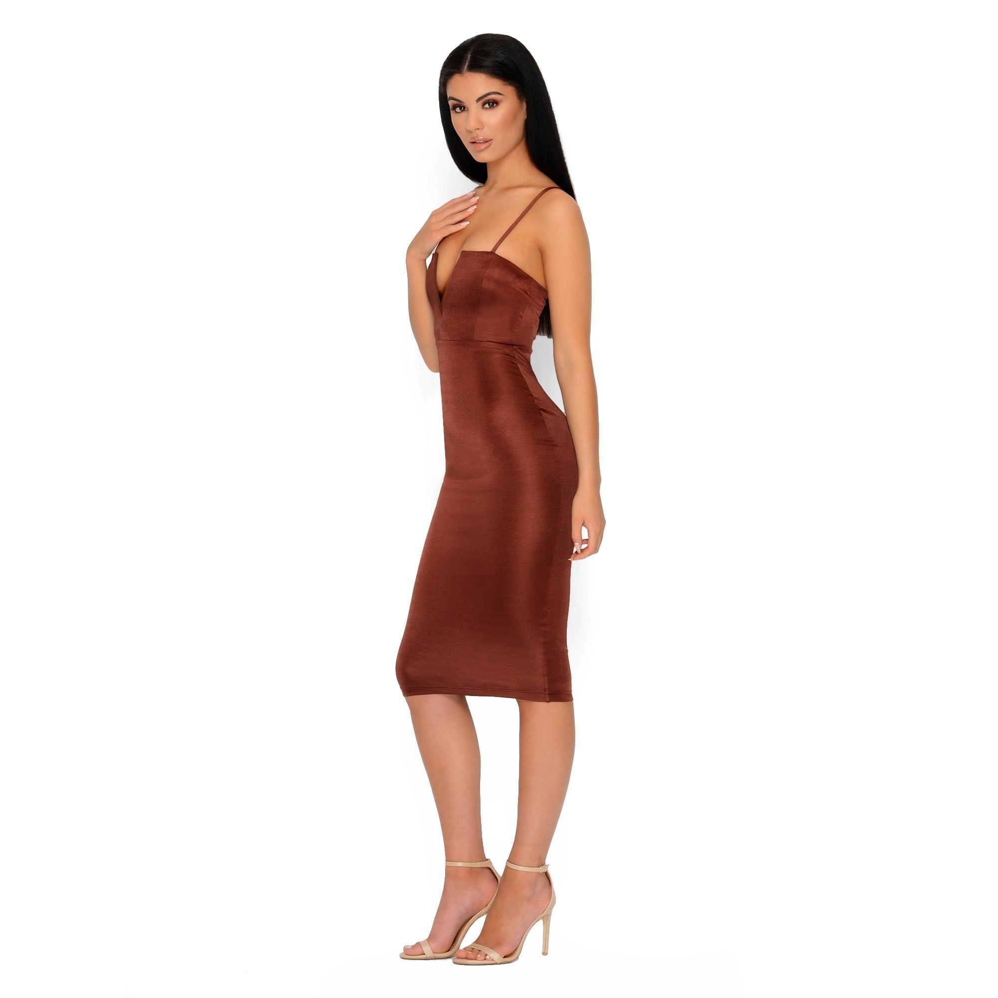 Deep & Bounds Structured Satin Midi Dress in Chocolate Brown sold by Oh Polly product image thumbnail 6