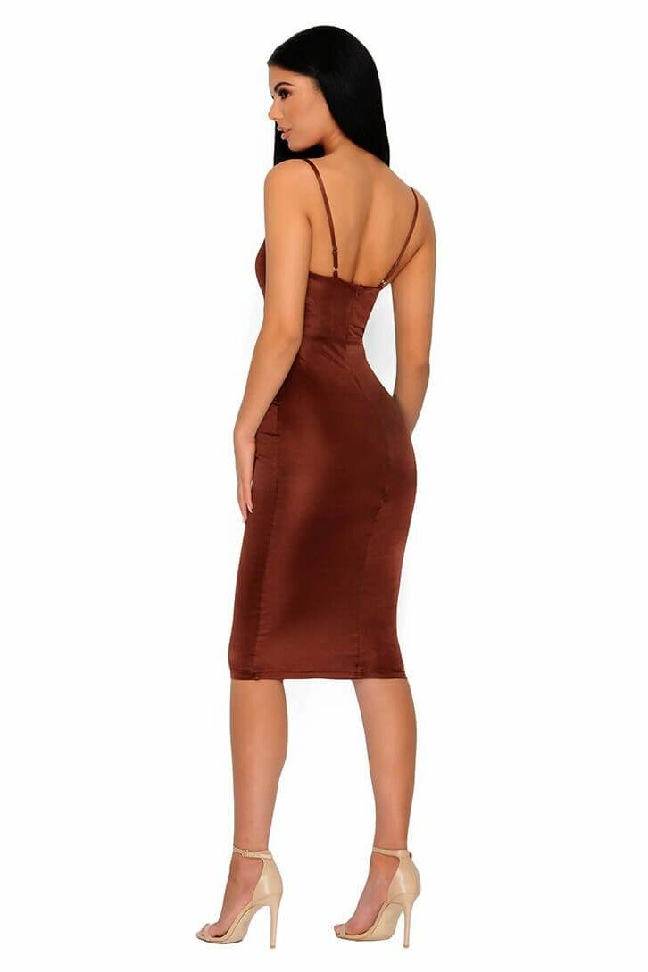 Deep & Bounds Structured Satin Midi Dress in Chocolate Brown sold by Oh Polly product image thumbnail 3