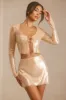 Sheer Sequin Side Split Mid Rise Mini Skirt in Tan sold by Oh Polly