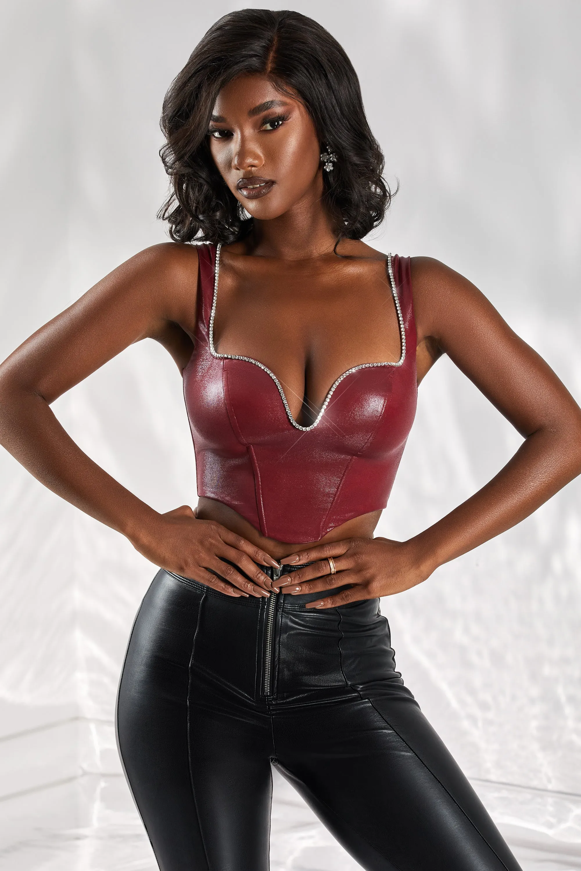 Corset Top in Burgundy sold by Oh Polly
