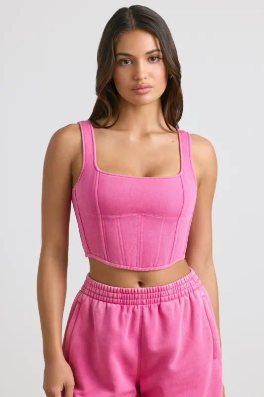 Brushed Jersey Corset Crop Top in Hot Pink sold by Oh Polly