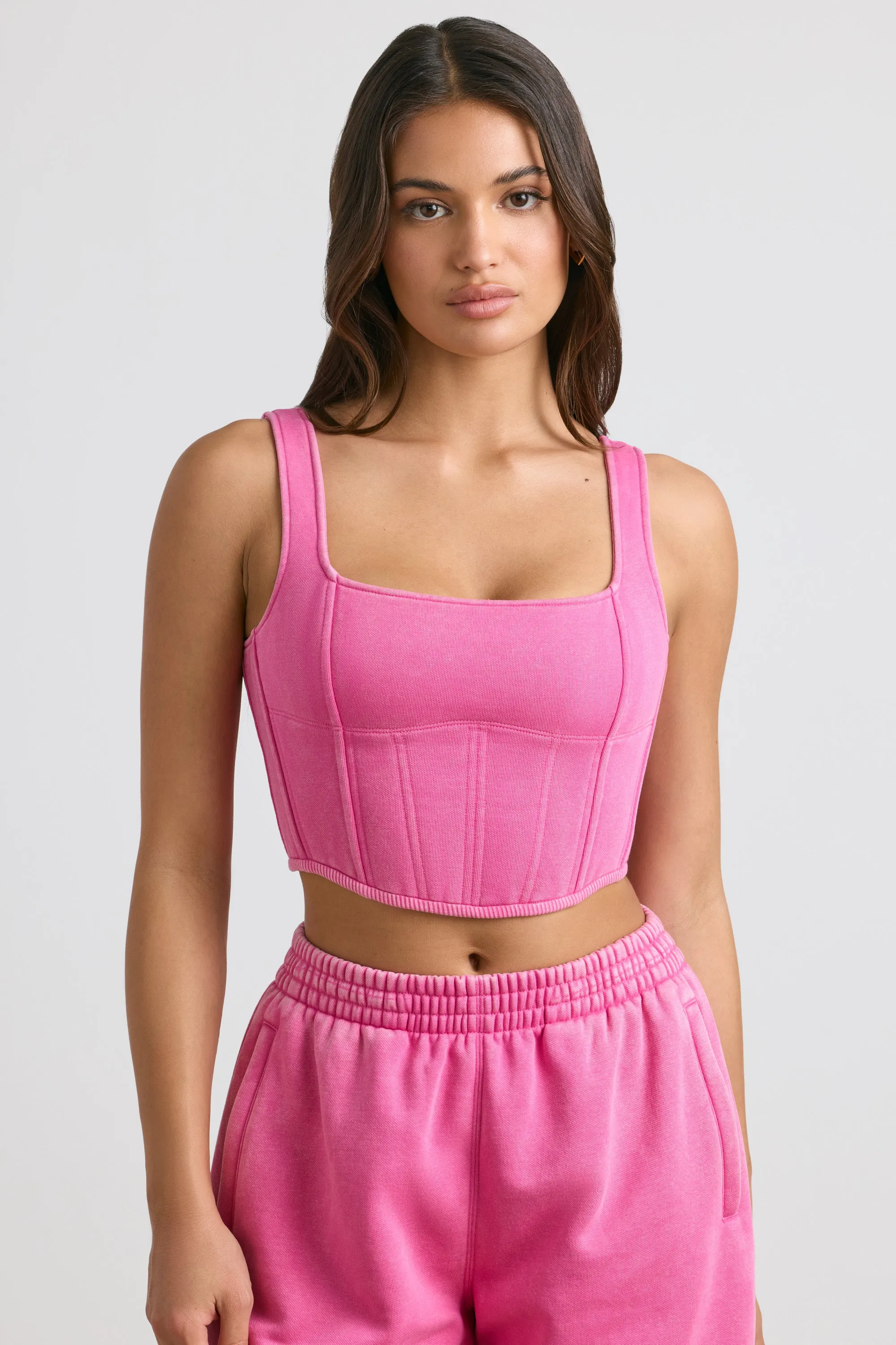 Brushed Jersey Corset Crop Top in Hot Pink sold by Oh Polly