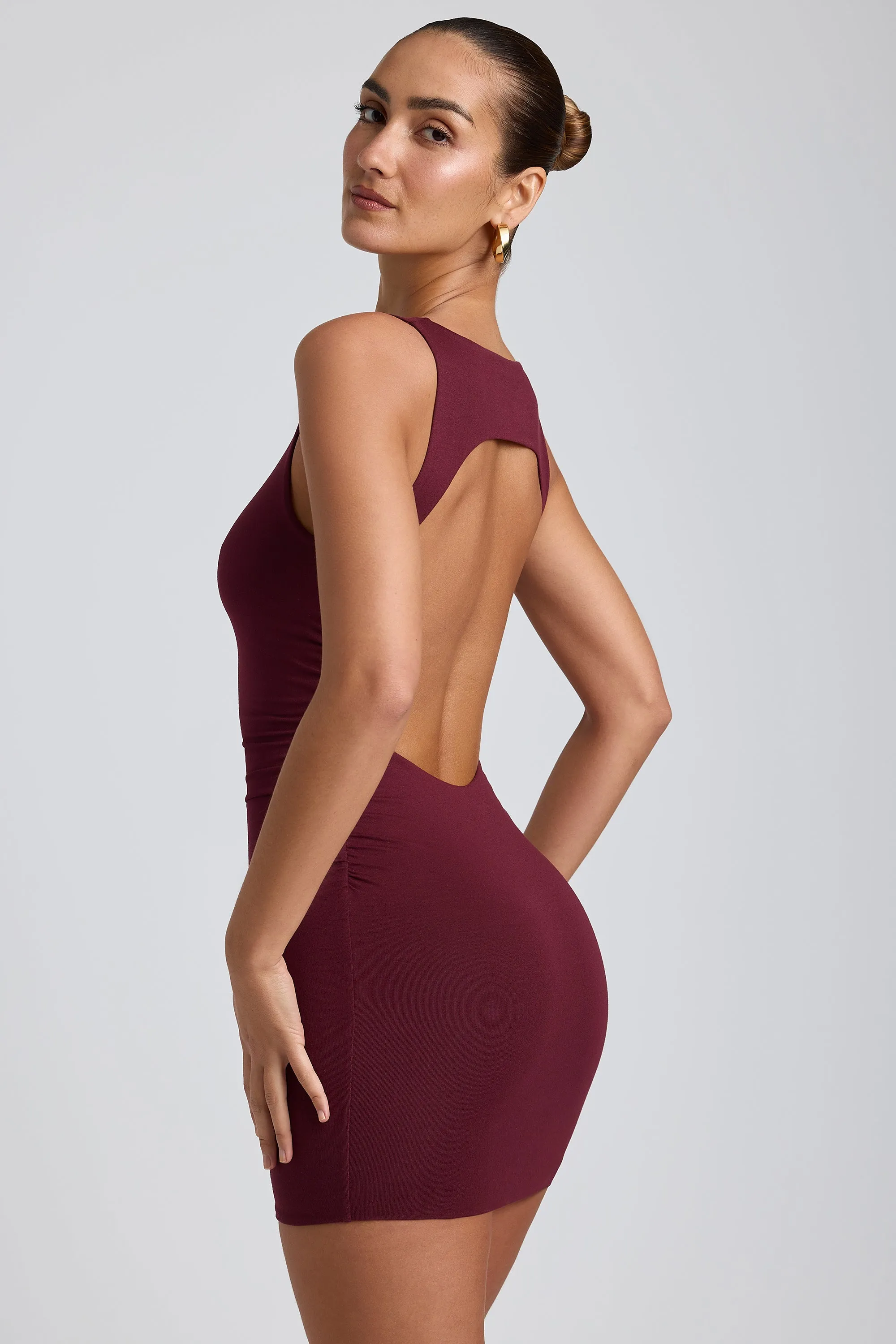 Modal High-Neck Open-Back Mini Dress in Plum sold by Oh Polly product image thumbnail 3
