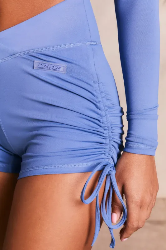 Fast Pace Slinky Scrunch Bum Shorts in Blue Violet made by Oh Polly