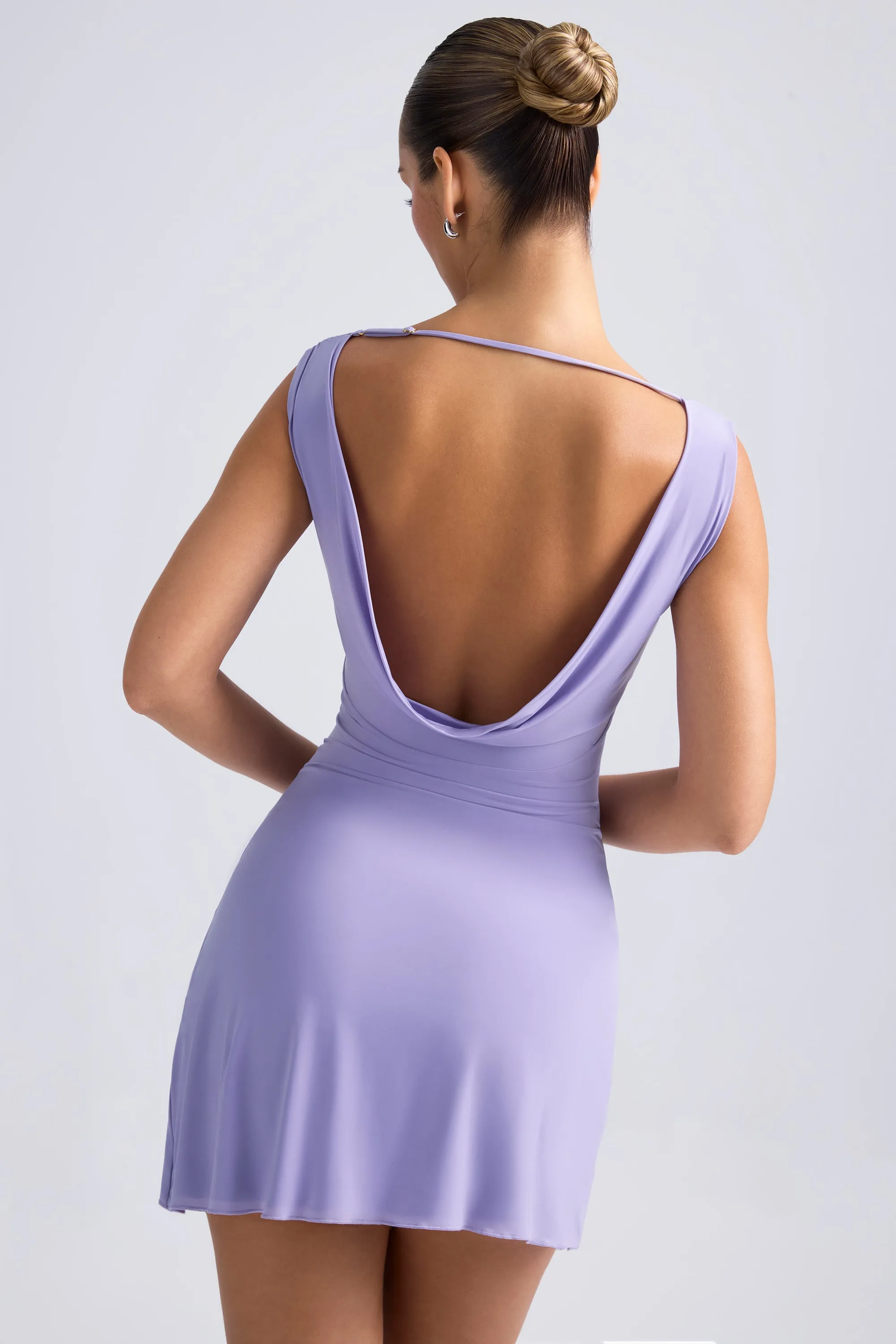 Off-Shoulder Cowl-Back A-Line Mini Dress in Dusty Lilac sold by Oh Polly product image thumbnail 2