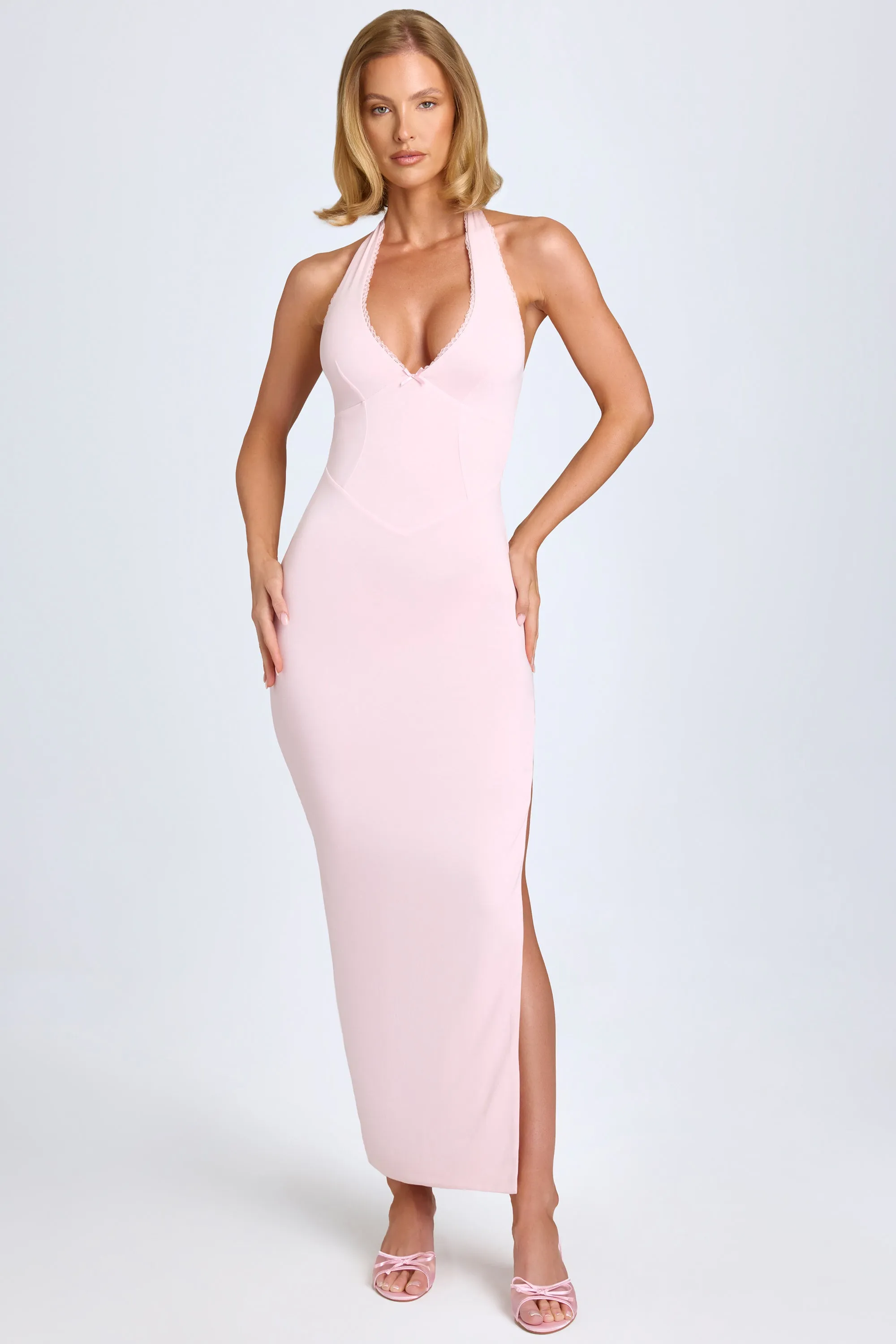 Modal Lace-Trim Halterneck Maxi Dress in Blush sold by Oh Polly product image thumbnail 5