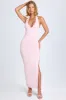 Modal Lace-Trim Halterneck Maxi Dress in Blush sold by Oh Polly