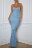 Embellished Fishtail Maxi Dress in Light Blue sold by Oh Polly