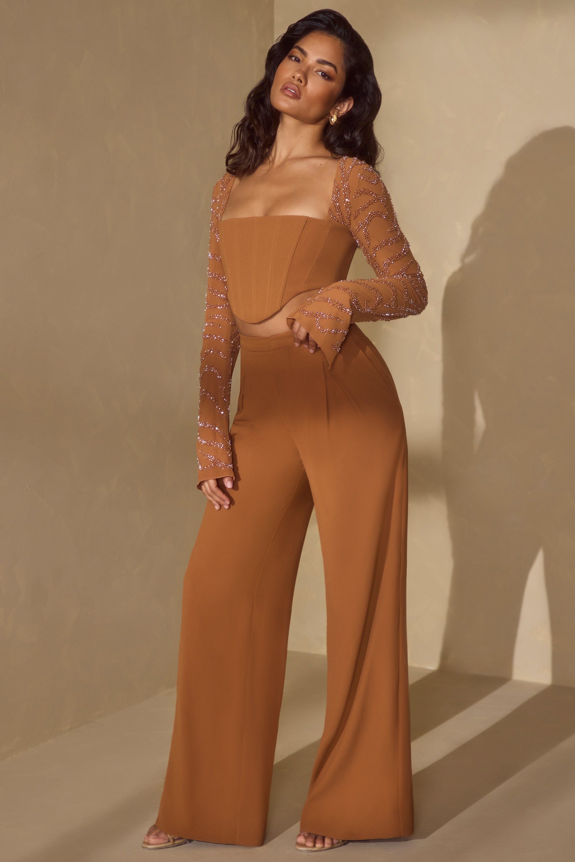 High Waist Wide Leg Trouser in Caramel sold by Oh Polly product image thumbnail 7