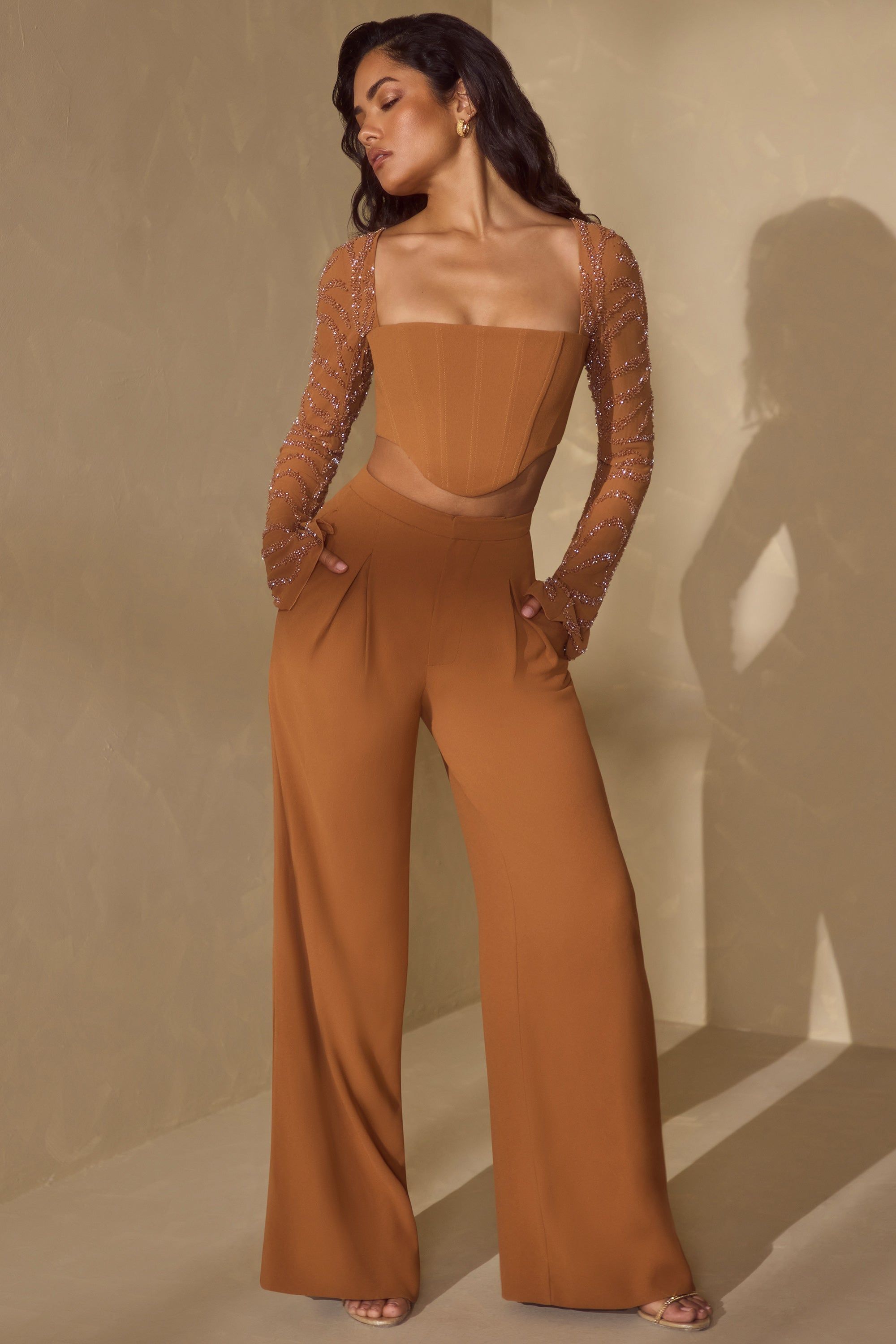 High Waist Wide Leg Trouser in Caramel sold by Oh Polly product image thumbnail 5