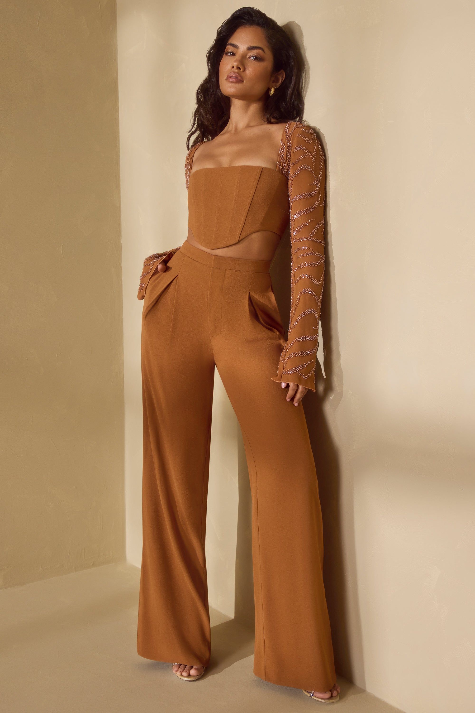 High Waist Wide Leg Trouser in Caramel sold by Oh Polly product image thumbnail 8