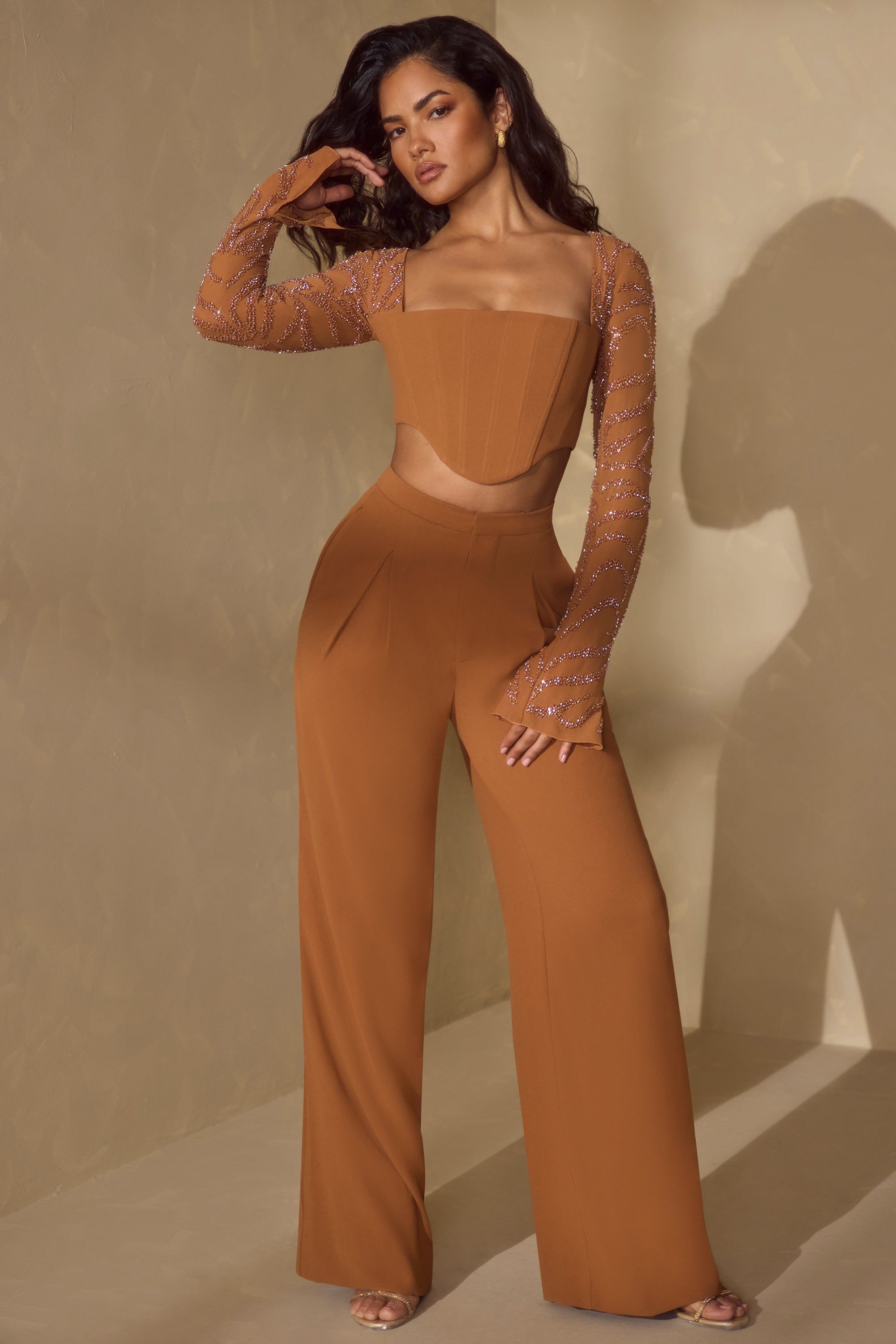 High Waist Wide Leg Trouser in Caramel sold by Oh Polly product image thumbnail 6