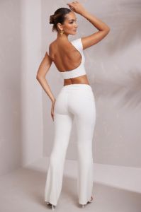 Mid Rise Straight Leg Trousers in White sold by Oh Polly