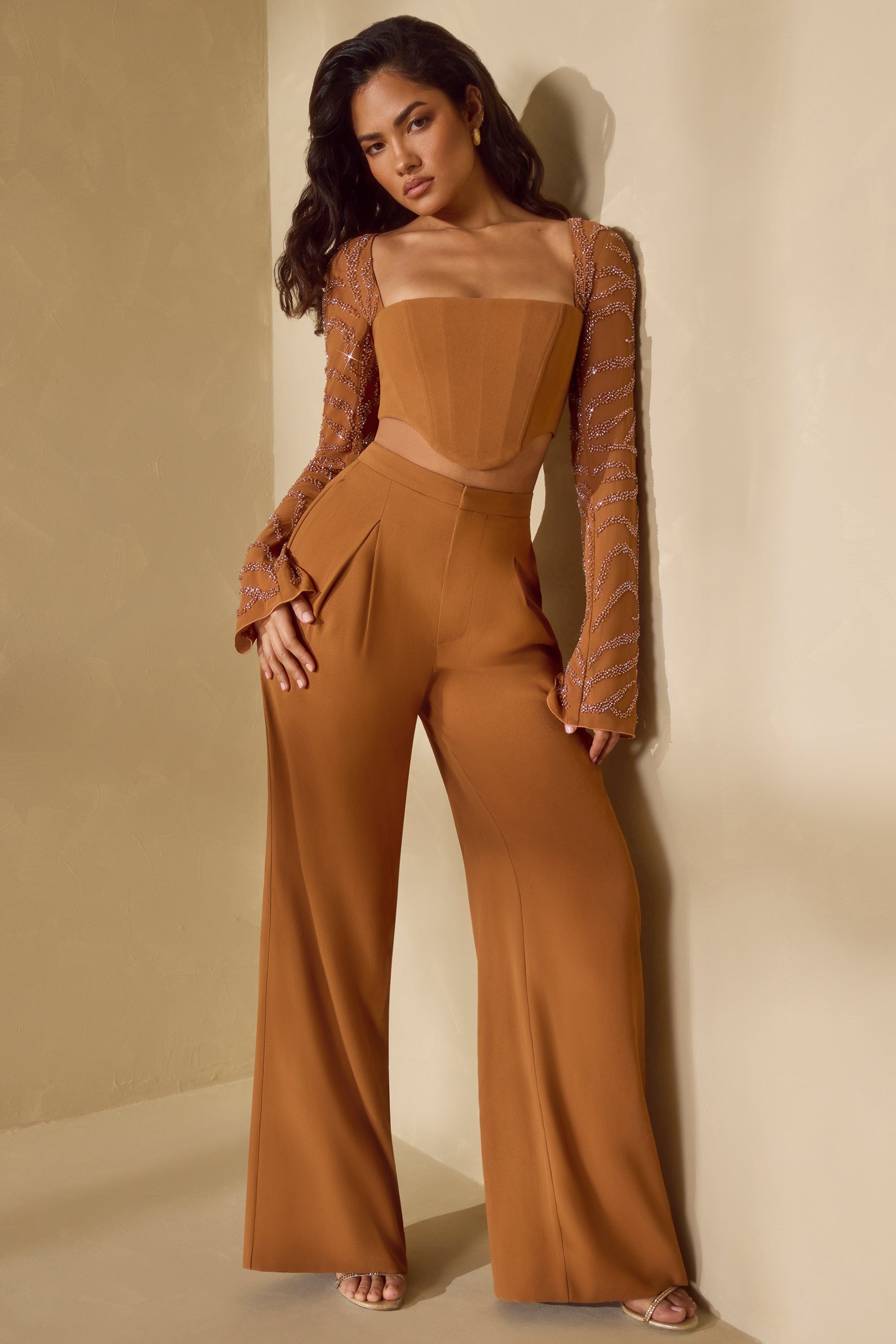 High Waist Wide Leg Trouser in Caramel sold by Oh Polly product image thumbnail 9