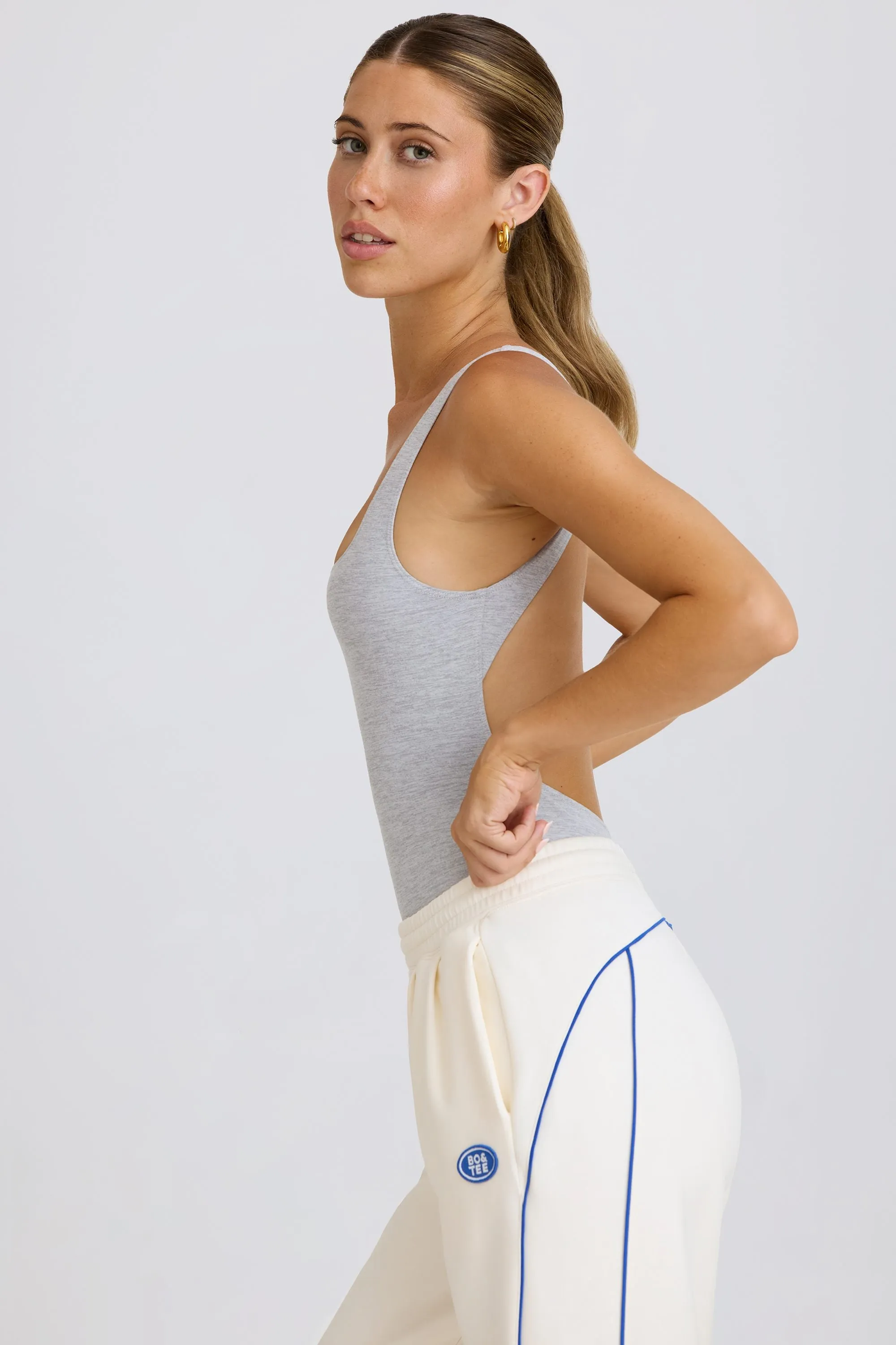 Soft Active Open-Back Bodysuit in Grey Marl sold by Oh Polly product image thumbnail 3