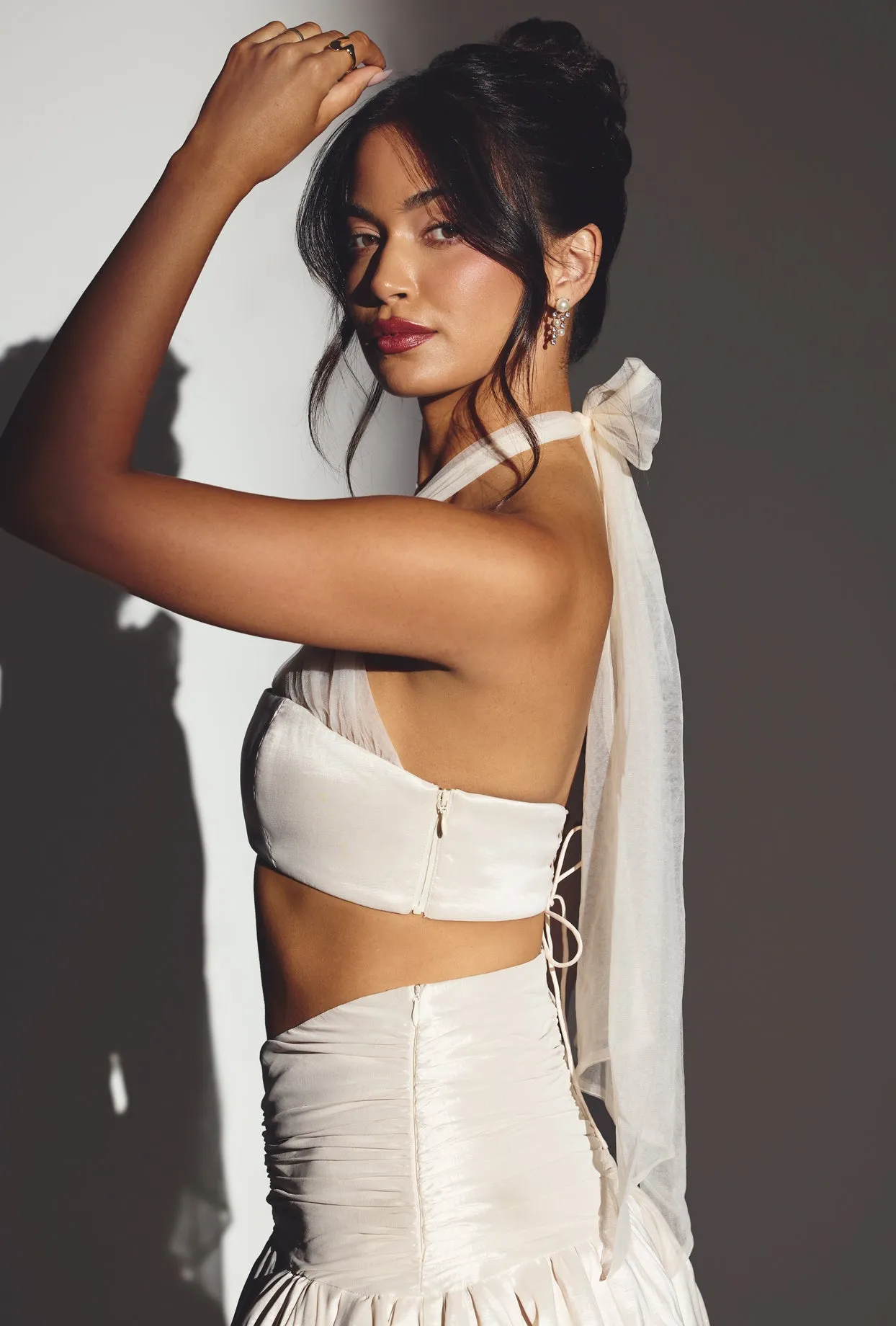 Taffeta Halter Neck Crop Top in Ivory sold by Oh Polly product image thumbnail 3