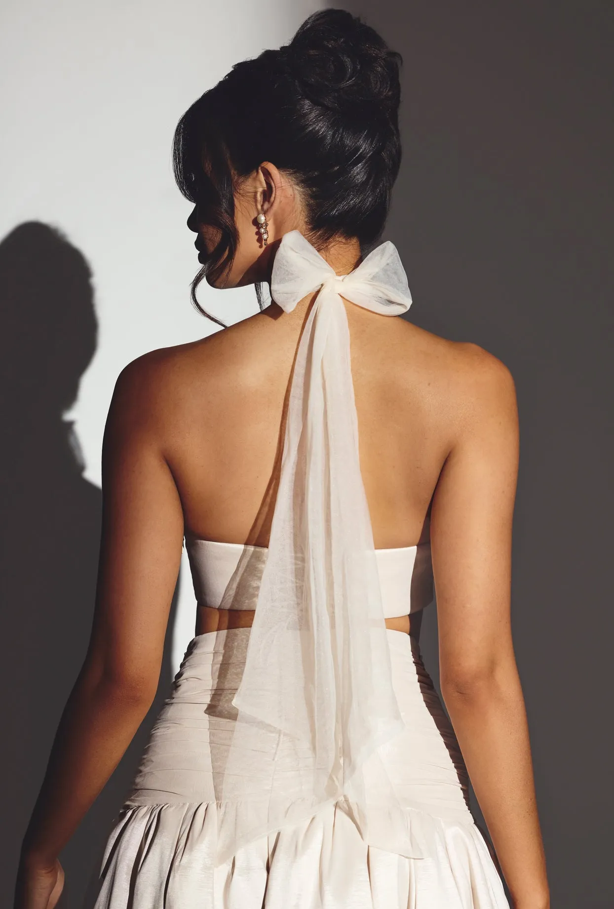 Taffeta Halter Neck Crop Top in Ivory sold by Oh Polly product image thumbnail 2