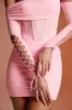 Lace Up Long Sleeve Corset Mini Dress in Pink sold by Oh Polly