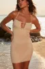 Beaded Crochet Mini Dress in Beige sold by Oh Polly