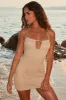 Beaded Crochet Mini Dress in Beige sold by Oh Polly