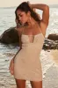 Beaded Crochet Mini Dress in Beige sold by Oh Polly