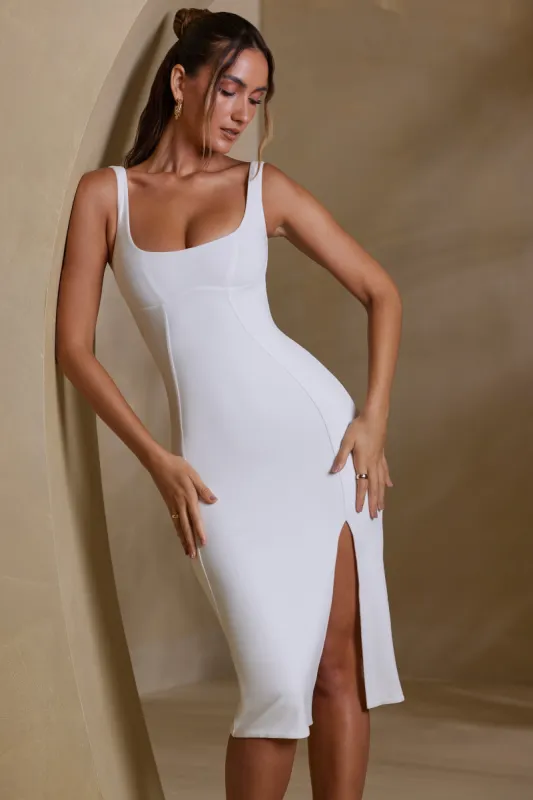 Square Neck Bodycon Midi Dress in White sold by Oh Polly