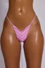 String Thong Bikini Bottoms in Pink and Purple Print sold by Oh Polly