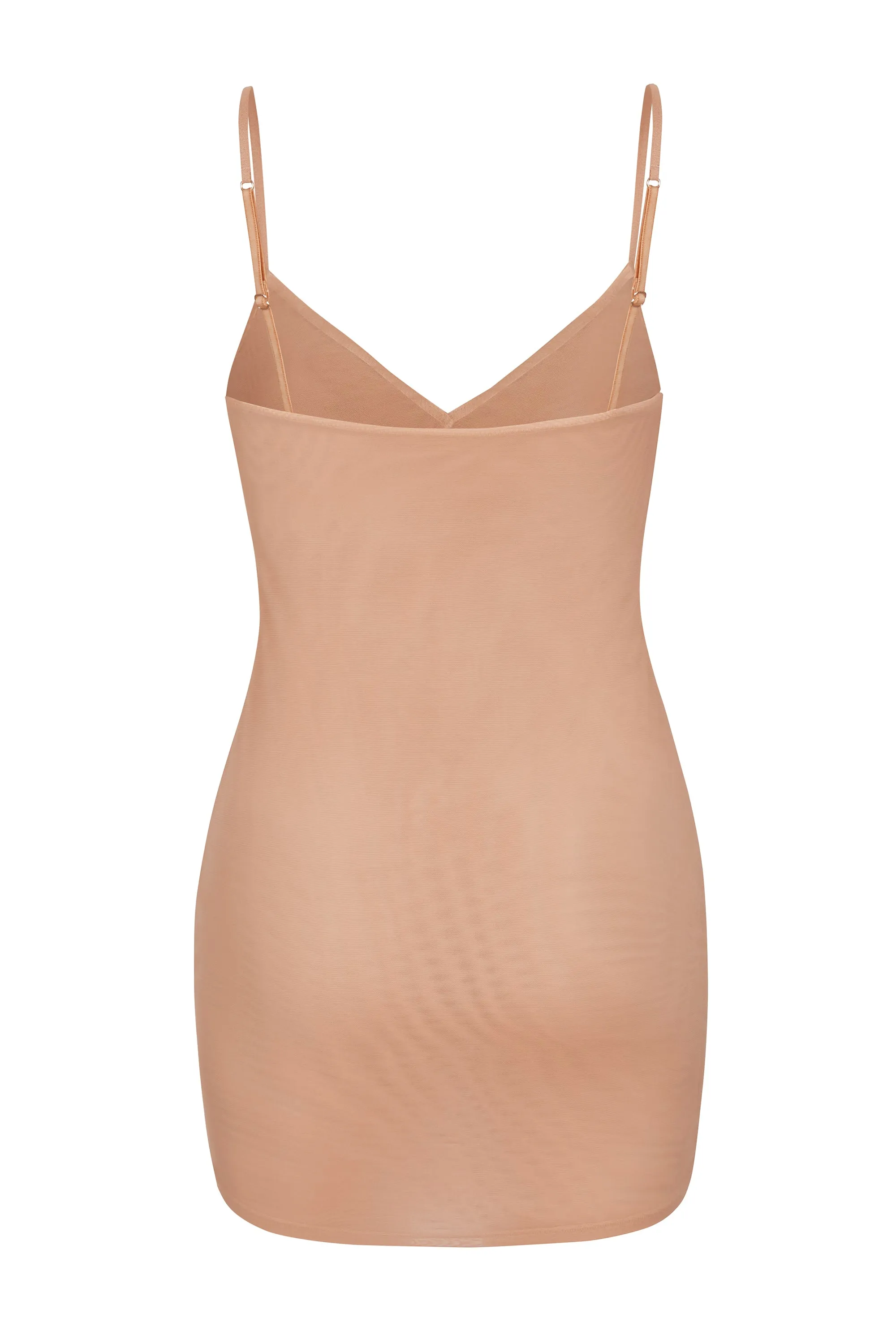 Soft Mesh V-Neck Mini Slip Dress in Warm Peach sold by Oh Polly product image thumbnail 2