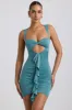 Slinky Jersey Cut-Out Ruffle-Trim Mini Dress in Sea Green sold by Oh Polly