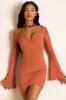 Flare Sleeve Mini Dress in Rust sold by Oh Polly