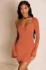Flare Sleeve Mini Dress in Rust sold by Oh Polly