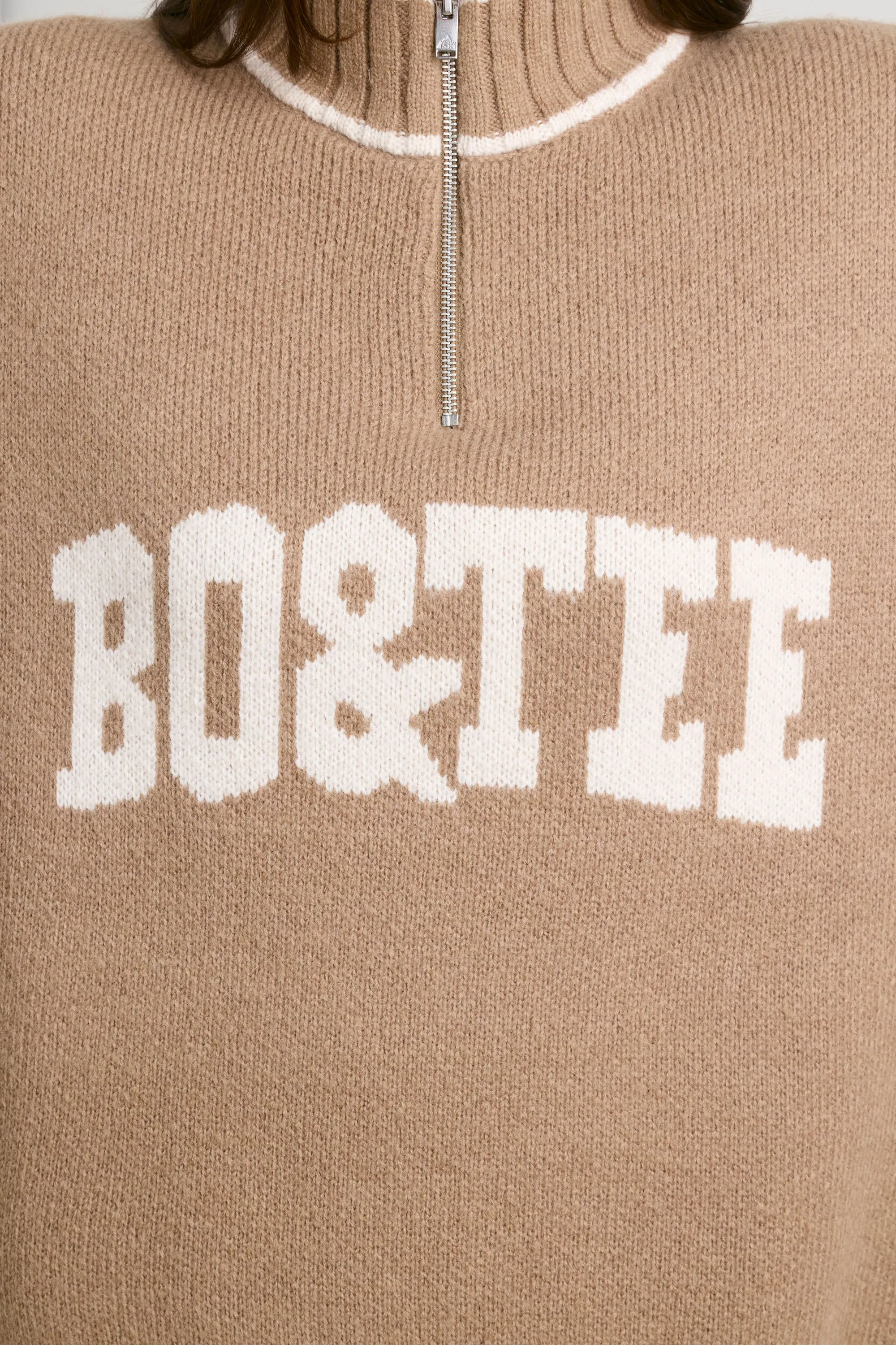 Oversized Quarter-Zip Chunky-Knit Jumper in Espresso sold by Oh Polly product image thumbnail 5